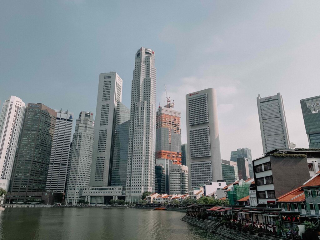 City landscape near river