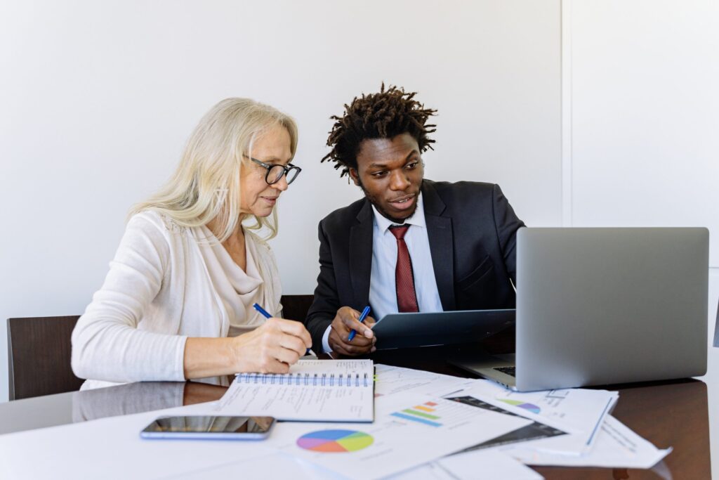 Lawyers collaborating on a legal project
